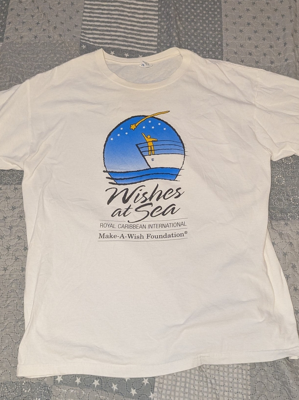 Anvil White 'Wishes at Sea' Graphic Tee with Blue & Yellow Accents